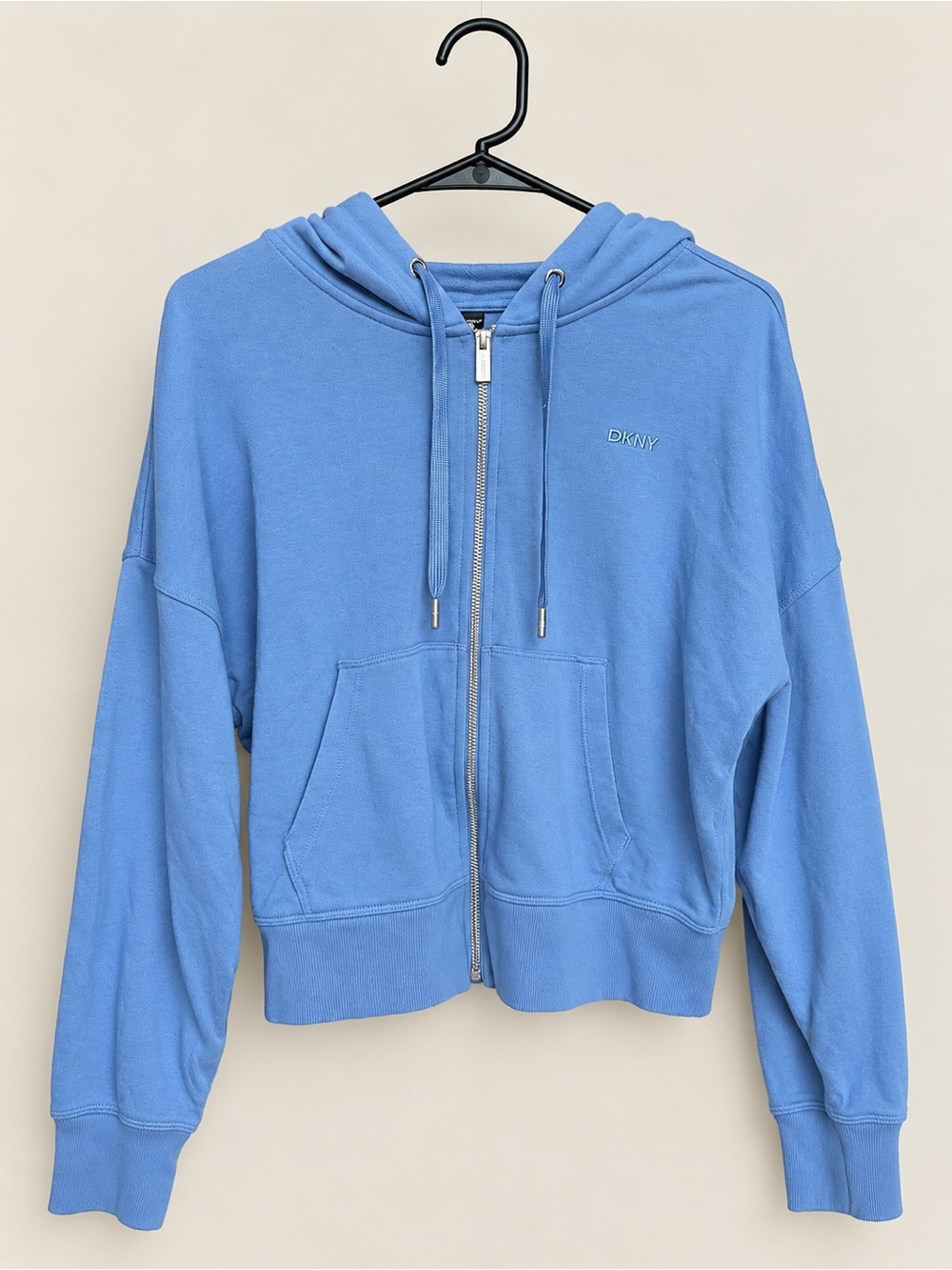 DKNY Blue Cropped Zip Up Hoodie Y2K Logo Sweatshirt